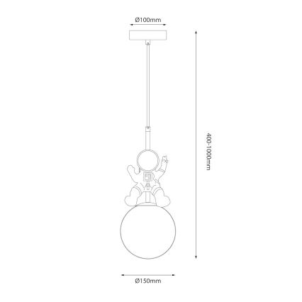 Lampadario a sospensione per bambini ASTRONAUT 1xE27/60W/230V diametro 15 cm oro/beige