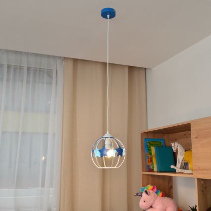 Lampadario a sospensione per bambini STARS 1xE27/15W/230V blu/bianco