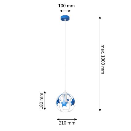 Lampadario a sospensione per bambini STARS 1xE27/15W/230V blu/bianco