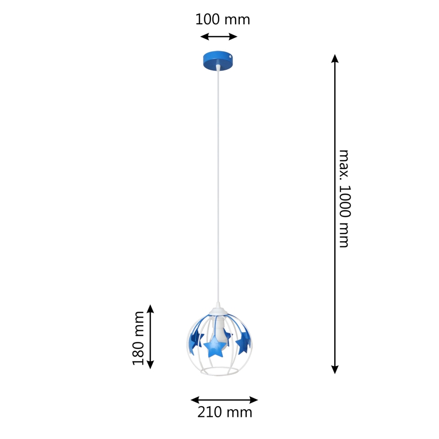 Lampadario a sospensione per bambini STARS 1xE27/15W/230V blu/bianco