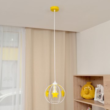Lampadario a sospensione per bambini STARS 1xE27/15W/230V giallo/bianco