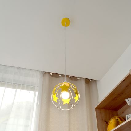 Lampadario a sospensione per bambini STARS 1xE27/15W/230V giallo/bianco