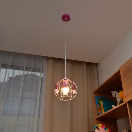 Lampadario a sospensione per bambini STARS 1xE27/15W/230V rosa/bianco