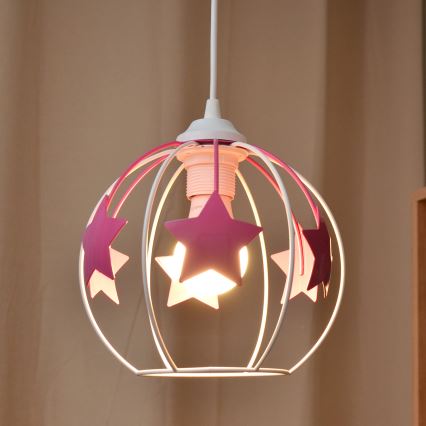 Lampadario a sospensione per bambini STARS 1xE27/15W/230V rosa/bianco