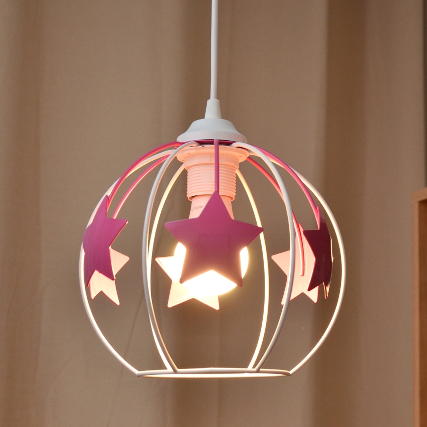 Lampadario a sospensione per bambini STARS 1xE27/15W/230V rosa/bianco