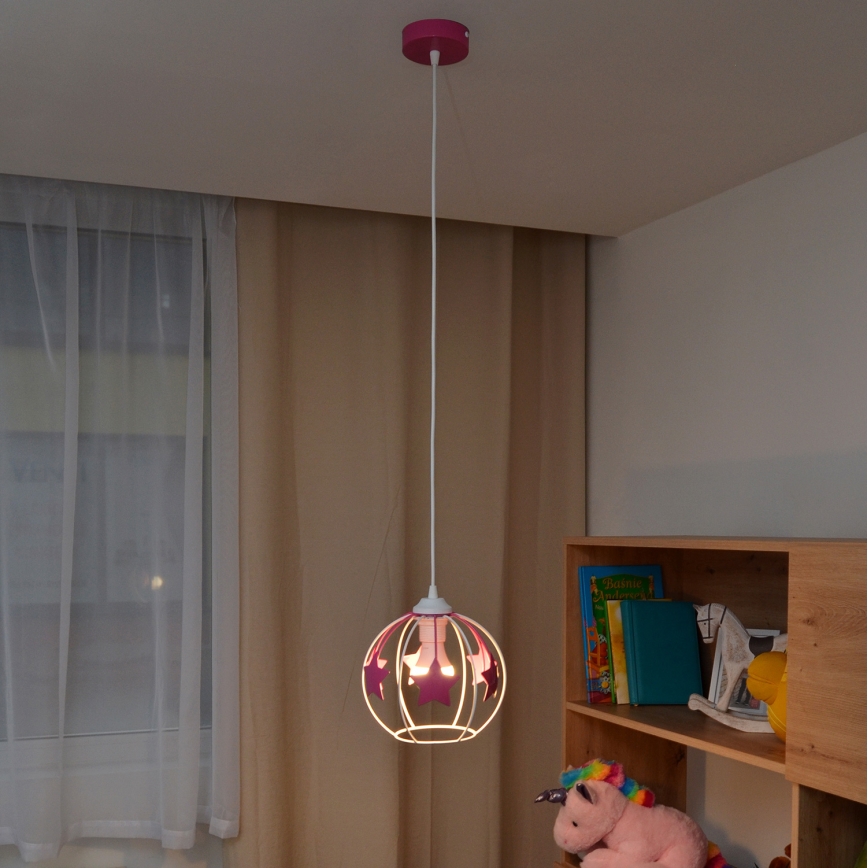 Lampadario a sospensione per bambini STARS 1xE27/15W/230V rosa/bianco