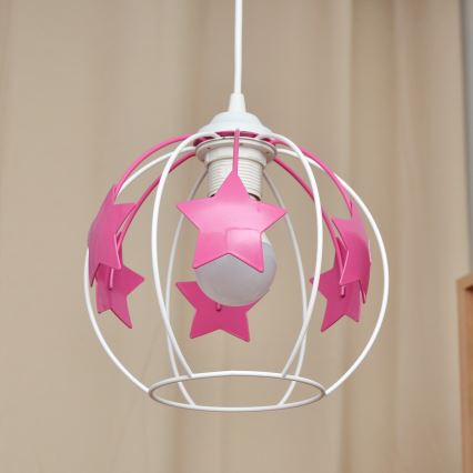 Lampadario a sospensione per bambini STARS 1xE27/15W/230V rosa/bianco