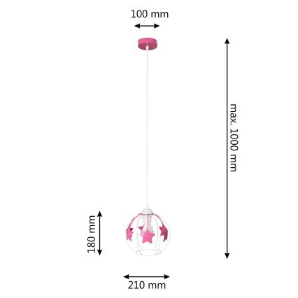 Lampadario a sospensione per bambini STARS 1xE27/15W/230V rosa/bianco