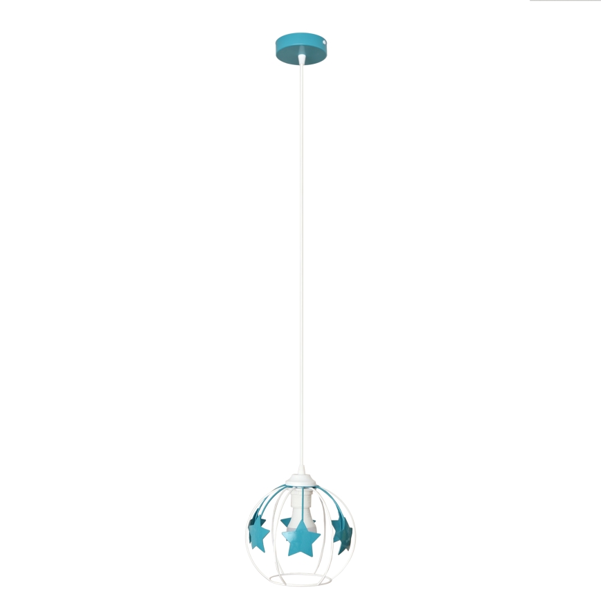 Lampadario a sospensione per bambini STARS 1xE27/15W/230V turchese/bianco