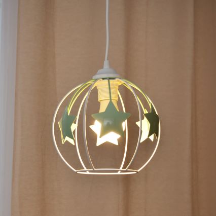 Lampadario a sospensione per bambini STARS 1xE27/15W/230V verde/bianco