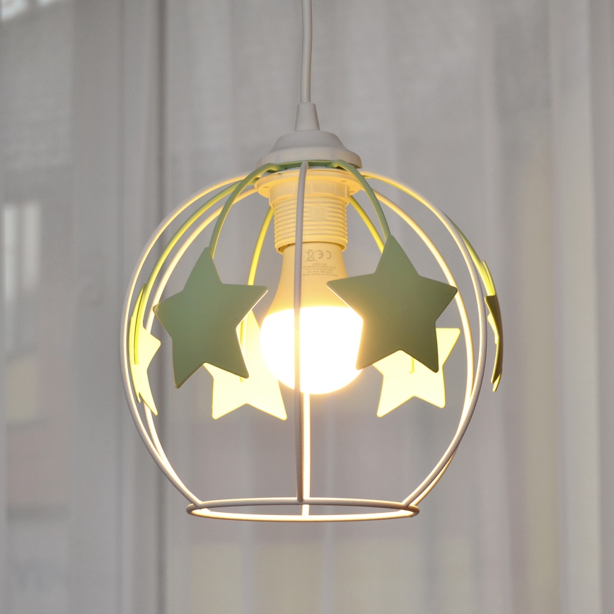 Lampadario a sospensione per bambini STARS 1xE27/15W/230V verde/bianco