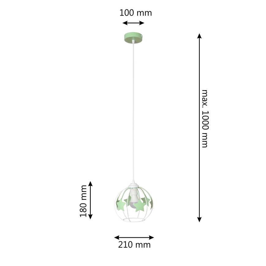 Lampadario a sospensione per bambini STARS 1xE27/15W/230V verde/bianco