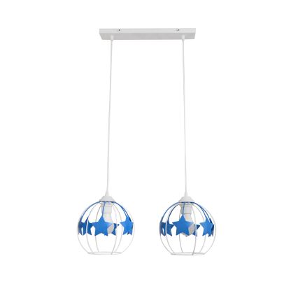 Lampadario a sospensione per bambini STARS 2xE27/15W/230V blu/bianco