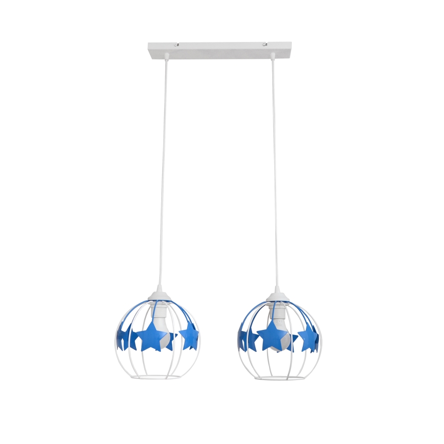 Lampadario a sospensione per bambini STARS 2xE27/15W/230V blu/bianco