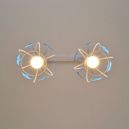 Lampadario a sospensione per bambini STARS 2xE27/15W/230V blu/bianco