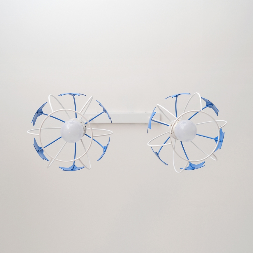 Lampadario a sospensione per bambini STARS 2xE27/15W/230V blu/bianco