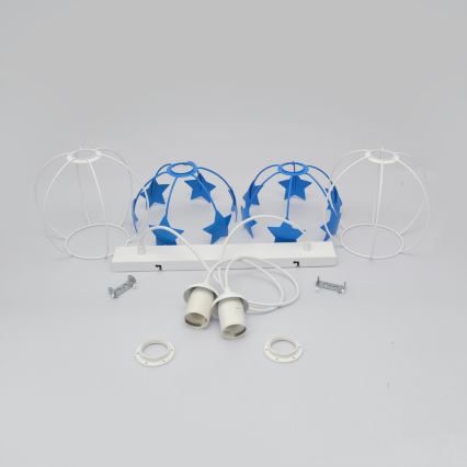 Lampadario a sospensione per bambini STARS 2xE27/15W/230V blu/bianco