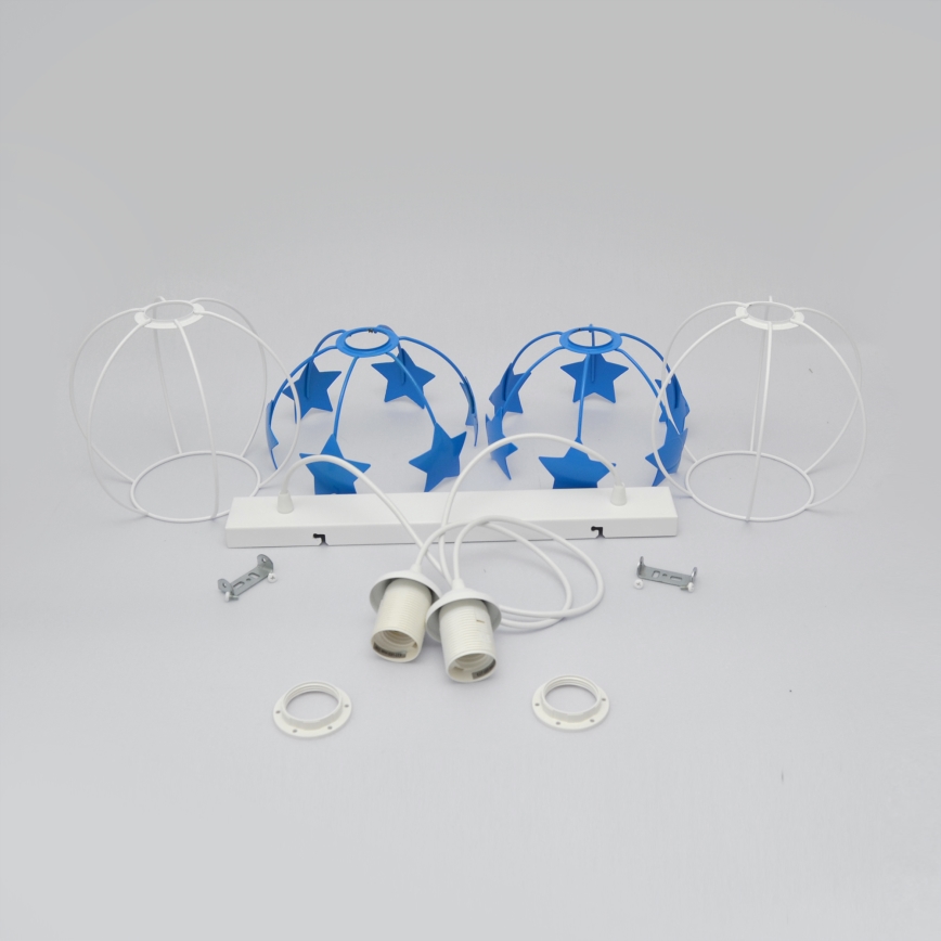 Lampadario a sospensione per bambini STARS 2xE27/15W/230V blu/bianco