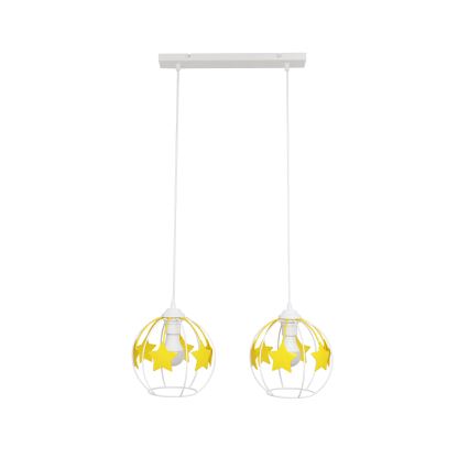 Lampadario a sospensione per bambini STARS 2xE27/15W/230V giallo/bianco