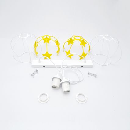Lampadario a sospensione per bambini STARS 2xE27/15W/230V giallo/bianco