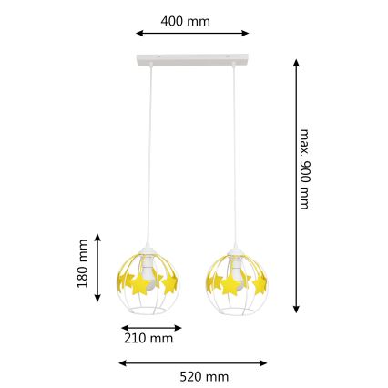 Lampadario a sospensione per bambini STARS 2xE27/15W/230V giallo/bianco