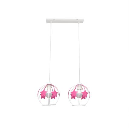 Lampadario a sospensione per bambini STARS 2xE27/15W/230V rosa/bianco