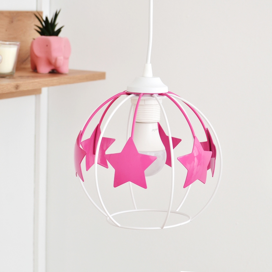 Lampadario a sospensione per bambini STARS 2xE27/15W/230V rosa/bianco