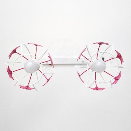 Lampadario a sospensione per bambini STARS 2xE27/15W/230V rosa/bianco