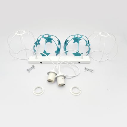 Lampadario a sospensione per bambini STARS 2xE27/15W/230V turchese/bianco