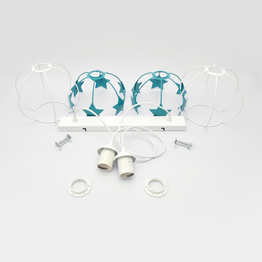 Lampadario a sospensione per bambini STARS 2xE27/15W/230V turchese/bianco