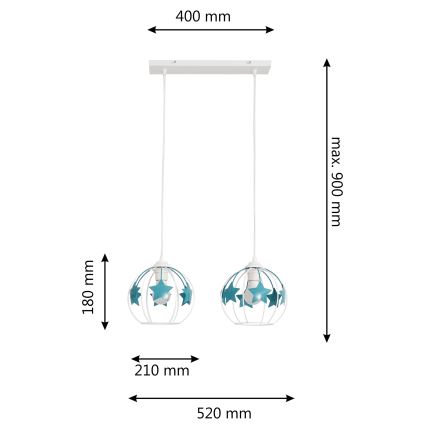 Lampadario a sospensione per bambini STARS 2xE27/15W/230V turchese/bianco