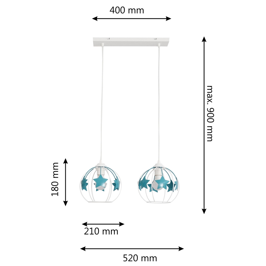 Lampadario a sospensione per bambini STARS 2xE27/15W/230V turchese/bianco