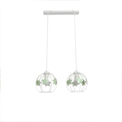 Lampadario a sospensione per bambini STARS 2xE27/15W/230V verde/bianco