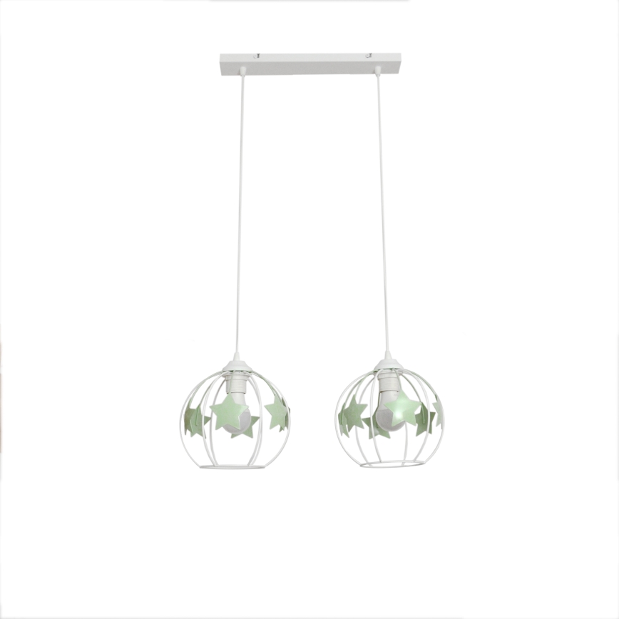 Lampadario a sospensione per bambini STARS 2xE27/15W/230V verde/bianco
