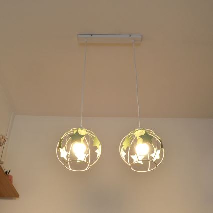 Lampadario a sospensione per bambini STARS 2xE27/15W/230V verde/bianco