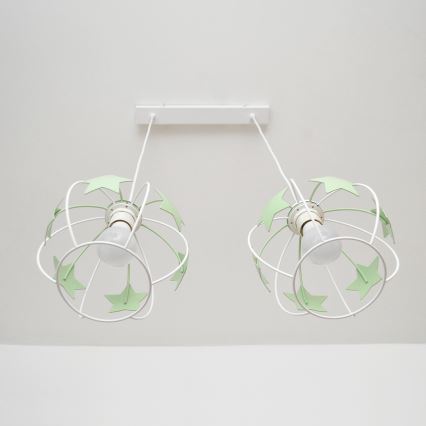 Lampadario a sospensione per bambini STARS 2xE27/15W/230V verde/bianco