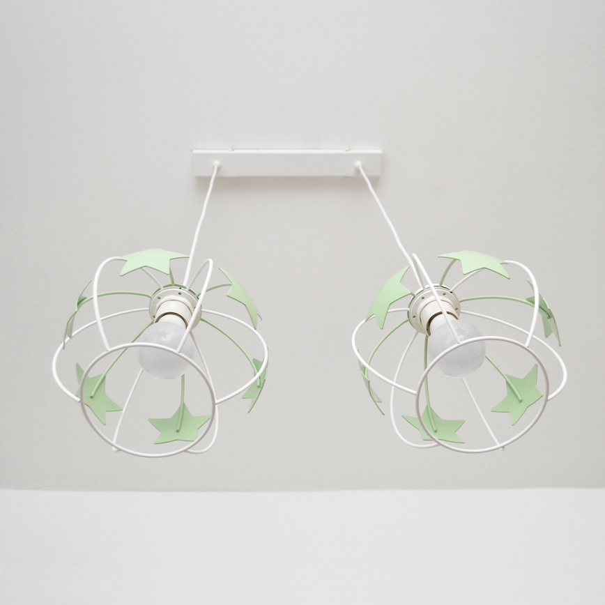 Lampadario a sospensione per bambini STARS 2xE27/15W/230V verde/bianco