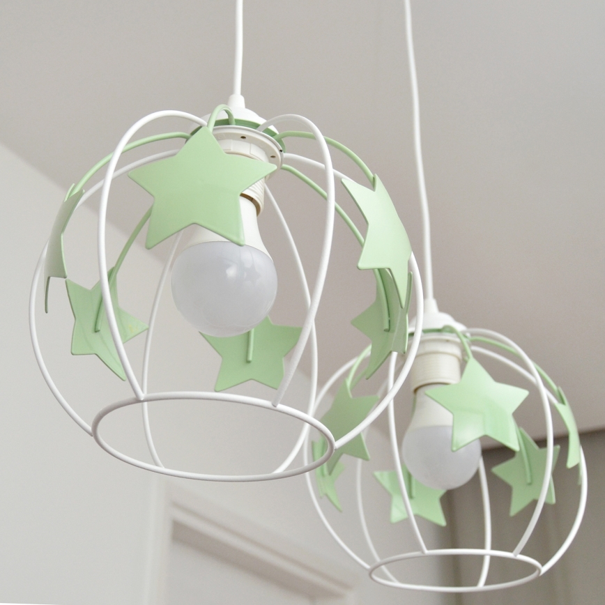 Lampadario a sospensione per bambini STARS 2xE27/15W/230V verde/bianco