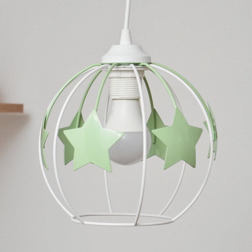 Lampadario a sospensione per bambini STARS 2xE27/15W/230V verde/bianco