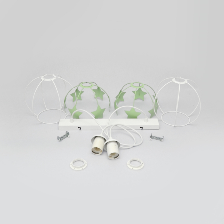 Lampadario a sospensione per bambini STARS 2xE27/15W/230V verde/bianco
