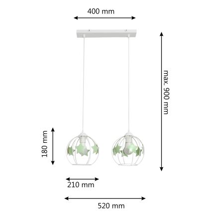 Lampadario a sospensione per bambini STARS 2xE27/15W/230V verde/bianco