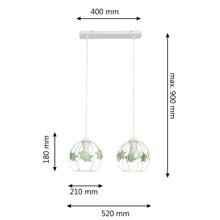 Lampadario a sospensione per bambini STARS 2xE27/15W/230V verde/bianco