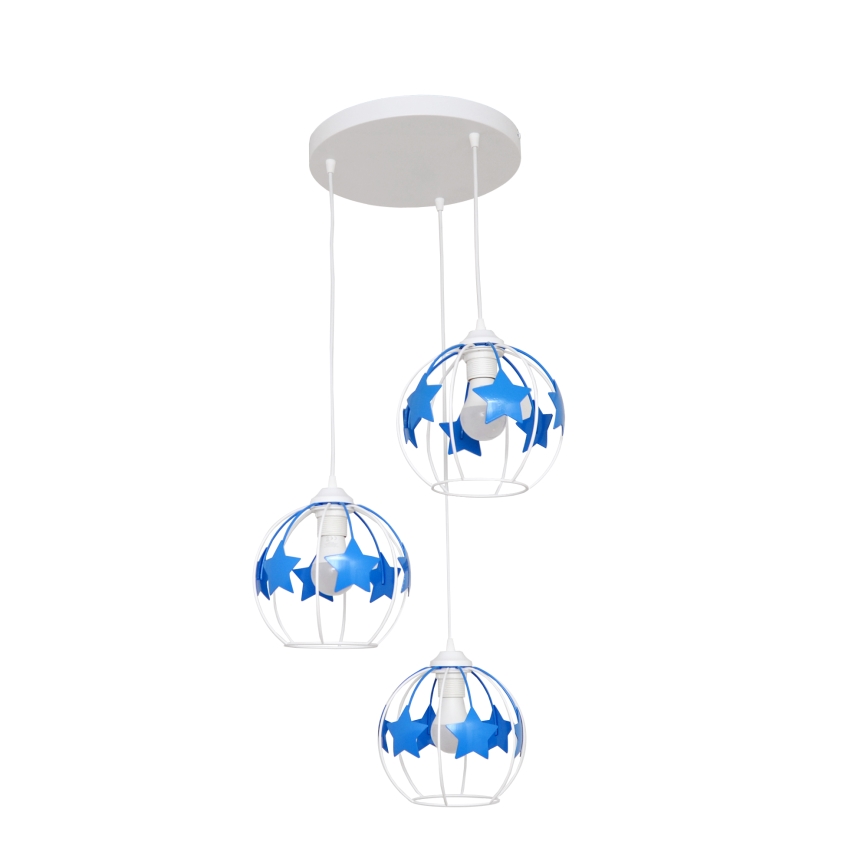 Lampadario a sospensione per bambini STARS 3xE27/15W/230V blu/bianco