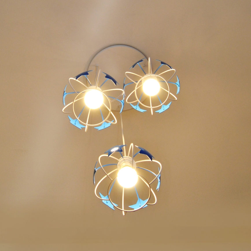 Lampadario a sospensione per bambini STARS 3xE27/15W/230V blu/bianco