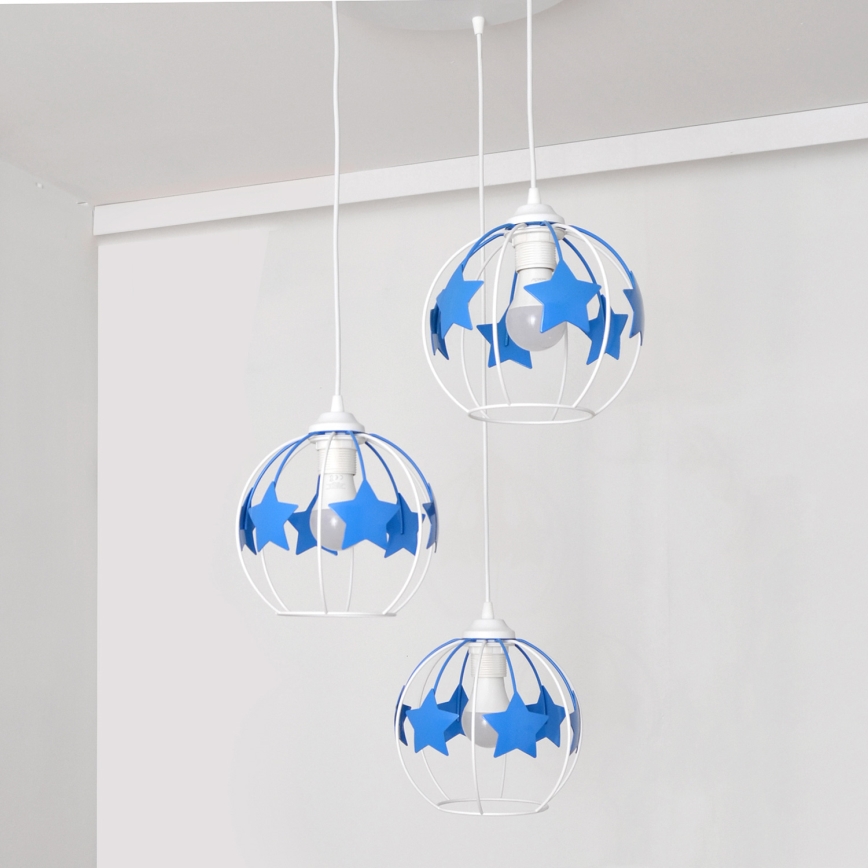 Lampadario a sospensione per bambini STARS 3xE27/15W/230V blu/bianco