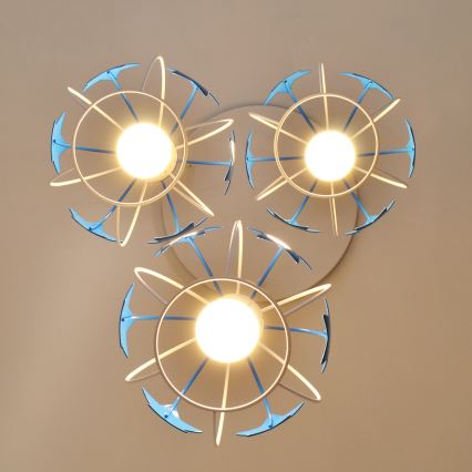 Lampadario a sospensione per bambini STARS 3xE27/15W/230V blu/bianco