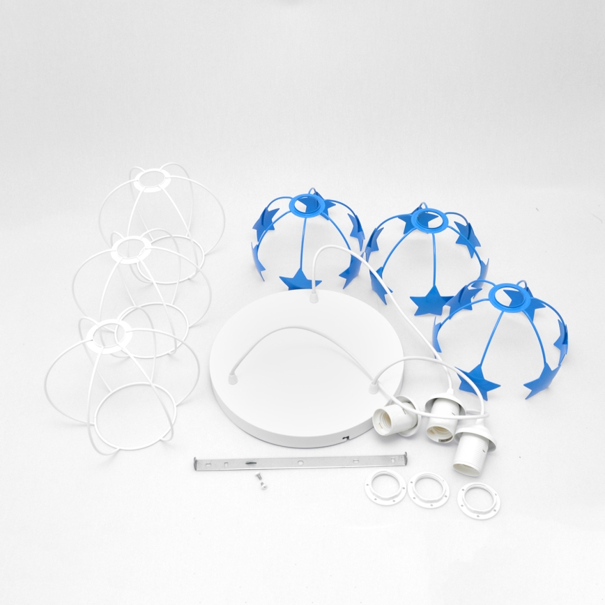 Lampadario a sospensione per bambini STARS 3xE27/15W/230V blu/bianco