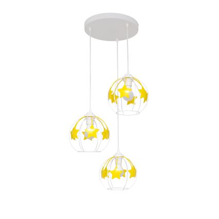 Lampadario a sospensione per bambini STARS 3xE27/15W/230V giallo/bianco