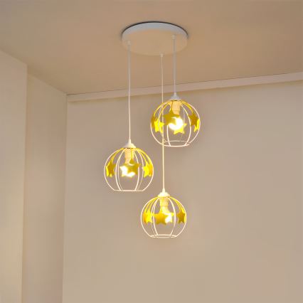 Lampadario a sospensione per bambini STARS 3xE27/15W/230V giallo/bianco