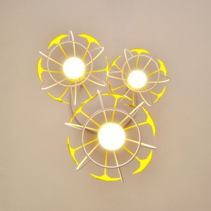 Lampadario a sospensione per bambini STARS 3xE27/15W/230V giallo/bianco